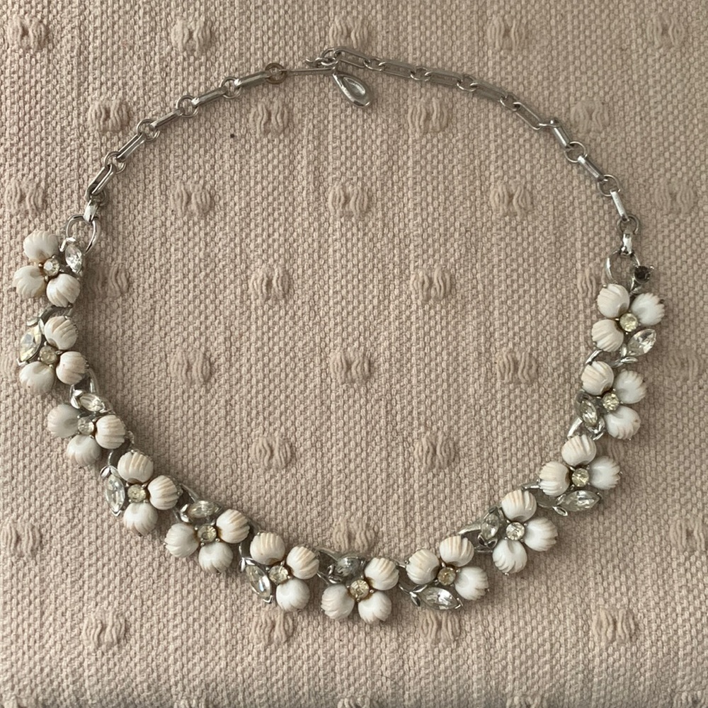 1950s rhinestone milk glass necklace